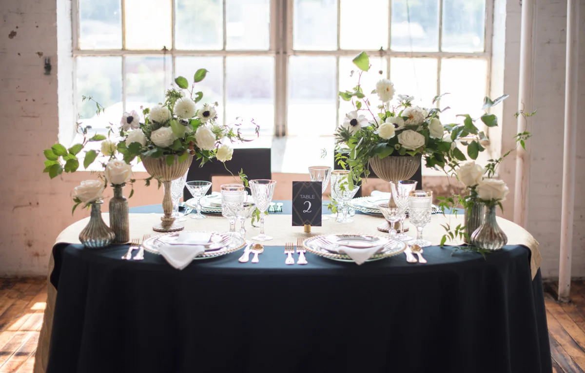 vintage wedding editorial at the art factory paterson new jersey table