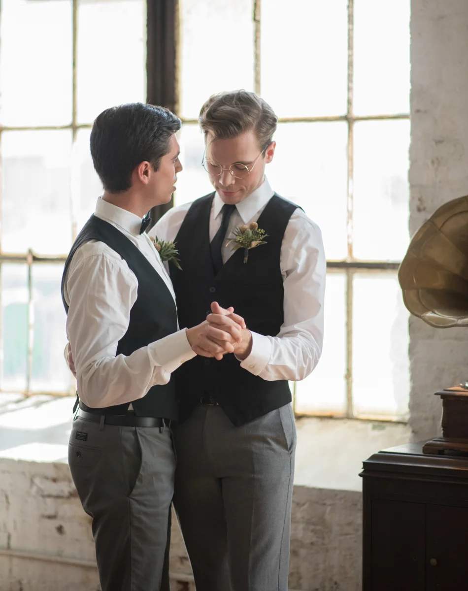 vintage wedding editorial at the art factory paterson new jersey couple dancing