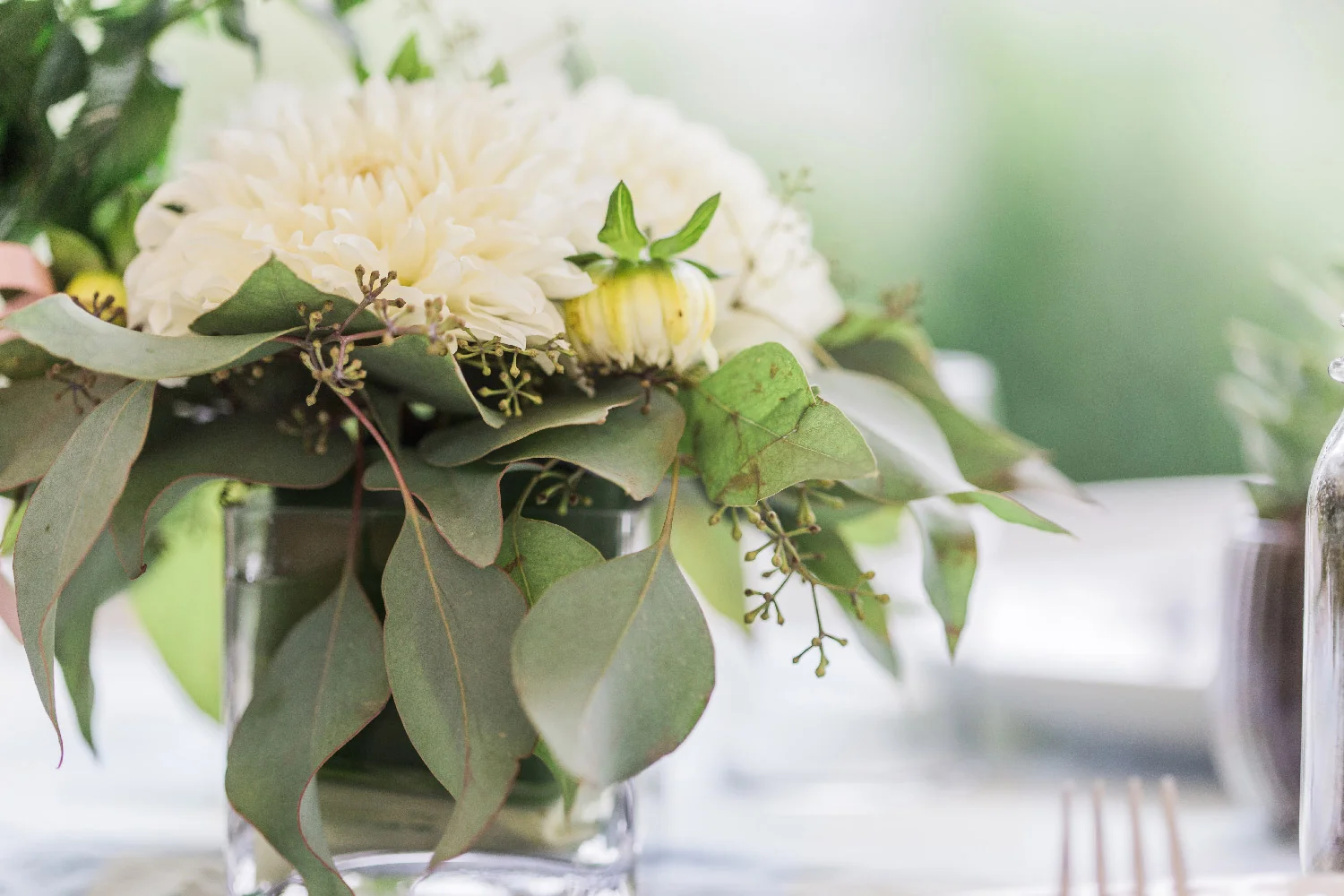DIY floral wedding centerpiece at backyard wedding in Cleveland Ohio Lea Marie Photography