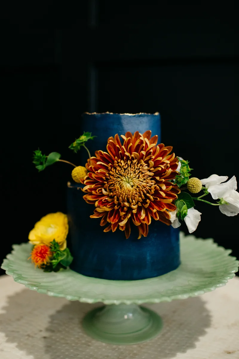 wes anderson inspired wedding styled shoot columbia south carolina small cake with floral garnishes