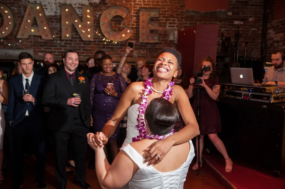 Newlywed couple dancing together at their wedding reception Leise Jones Photography Boston MA