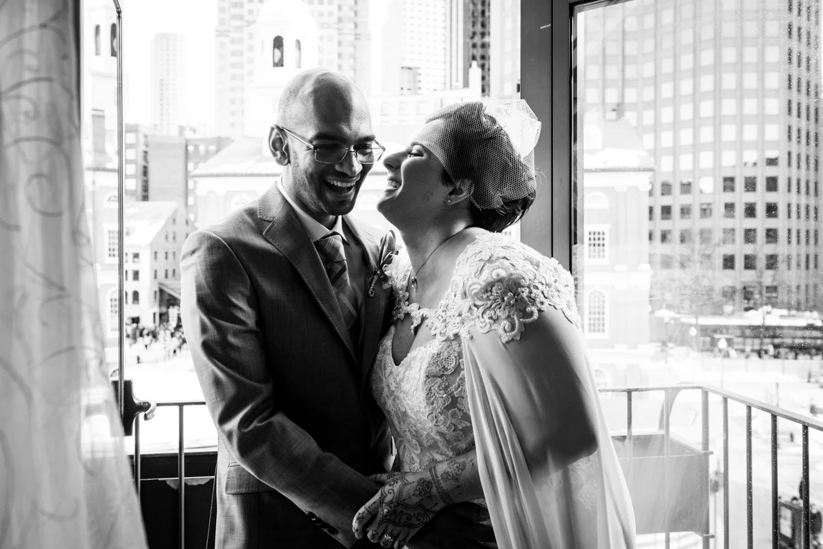 Bride and groom holding each other Boston MA Leise Jones Photography