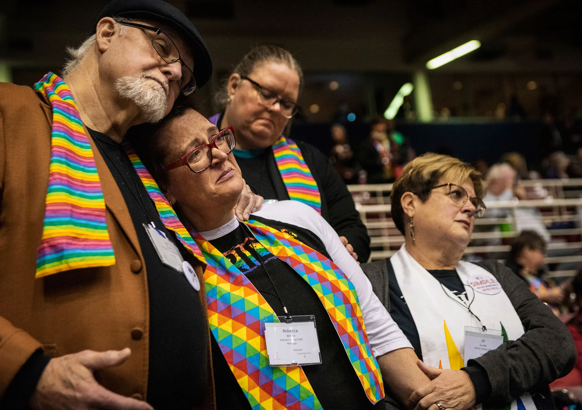 Members of the United Methodist Church look on with dismay after vote. Associated Press