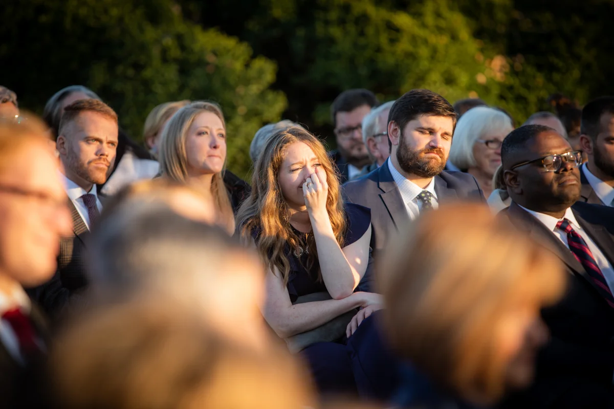 Romantic, Intimate-Feeling Wedding guests crying during ceremony