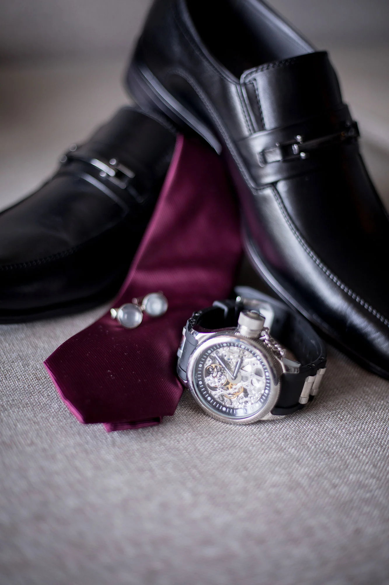 watch shoes tie and cufflinks while getting ready before wedding los angeles california Crystal lily photography