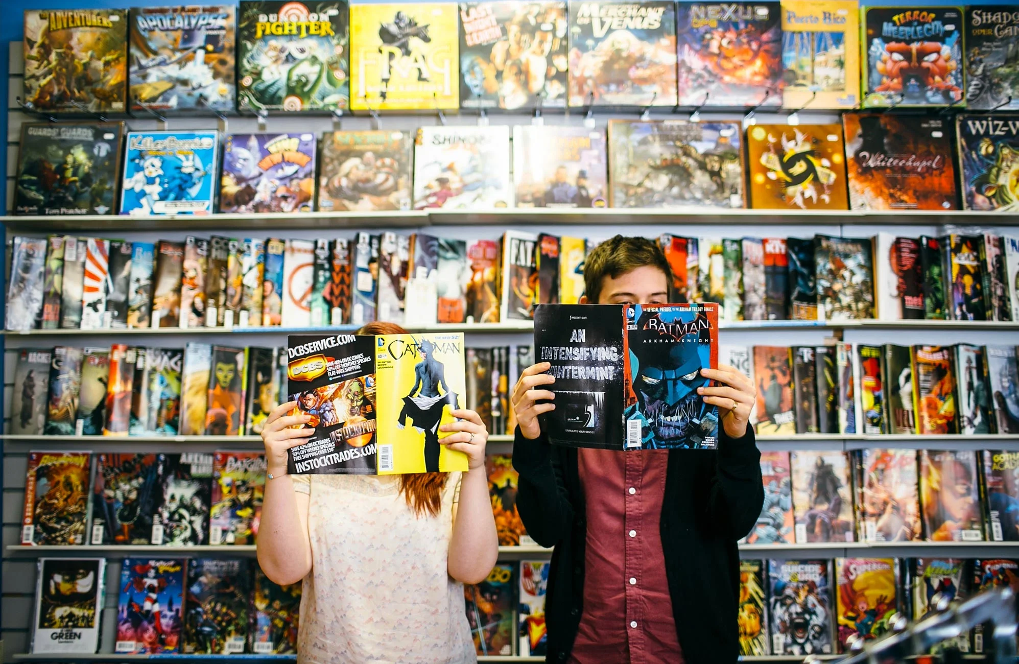 Comic Book Store Wedding Engagement . Photo by Sarah Wayte Photography.