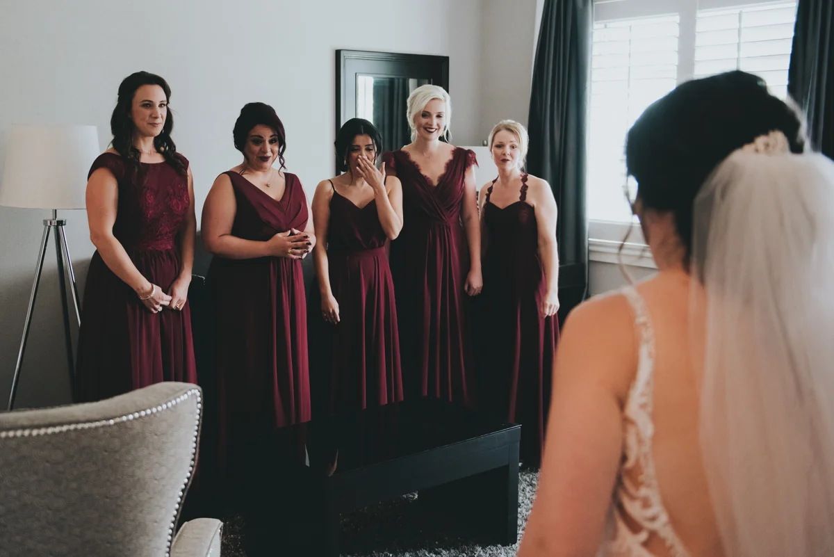 Persian-Canadian Wedding Innocent Thunder Photography Sooke Victoria Canada bridesmaids first look at golly in dress