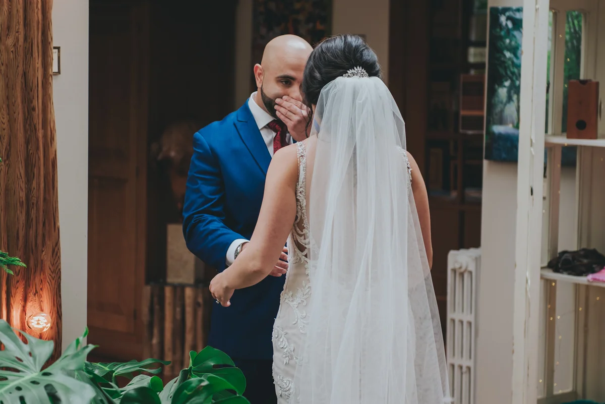 Persian-Canadian Wedding Innocent Thunder Photography Sooke Victoria Canada amin reacting first look