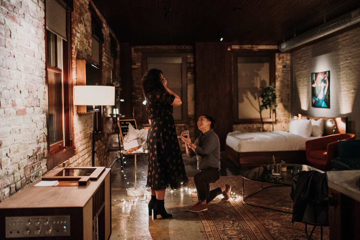 surprise proposal wm. mulherin’s sons hotel philadelphia pennsylvania lauren driscoll photography ashley on one knee with ring