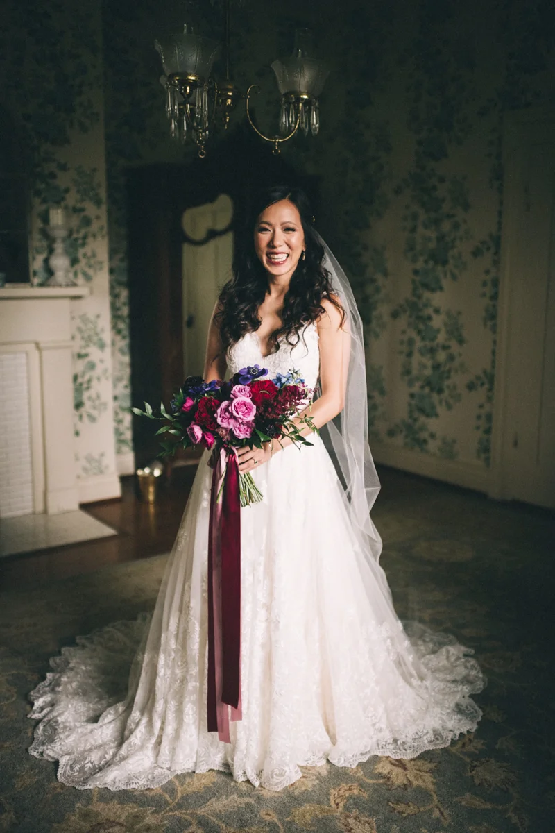 Warrenwood manor danville kentucky wedding sarah katherine davis janice in dress holding bouquet