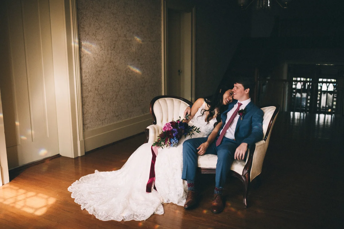 Warrenwood manor danville kentucky wedding sarah katherine davis couple on couch