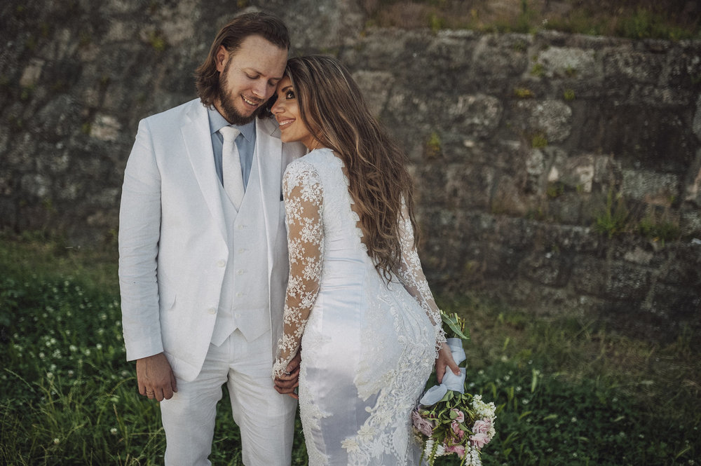 bride and groom at serbian jazz wedding with DIY wedding dress Aleksa and Mina Photography