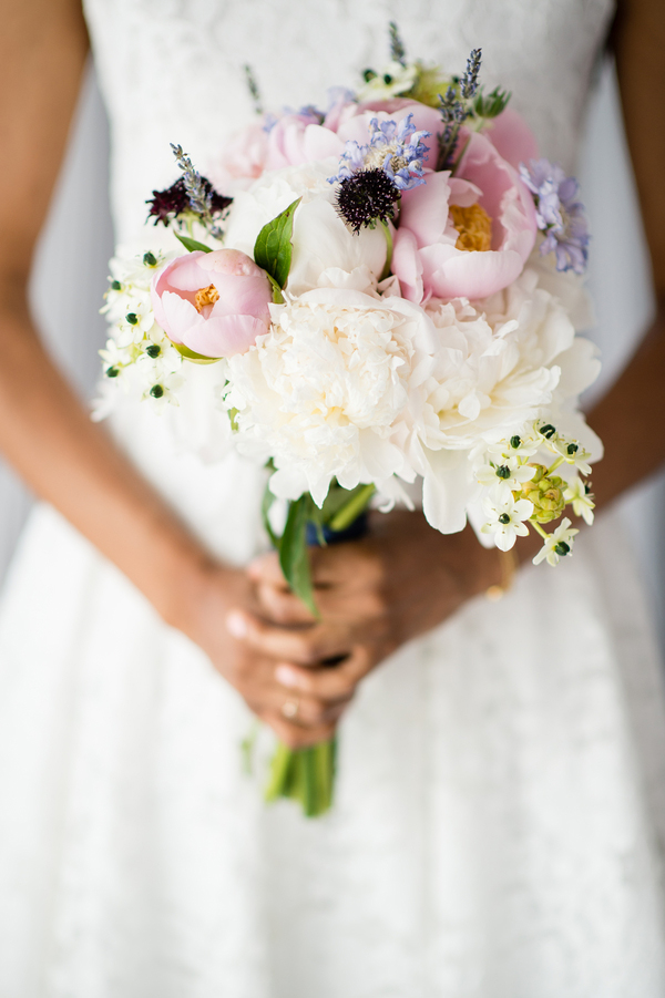 Monica holding DIY bouquet for intimate NYC wedding Brian Hatton Photography