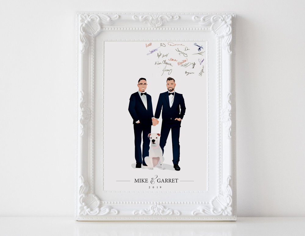 Custom Illustration Wedding Couple Family Portrait Guestbook Poster by xoBSpoke