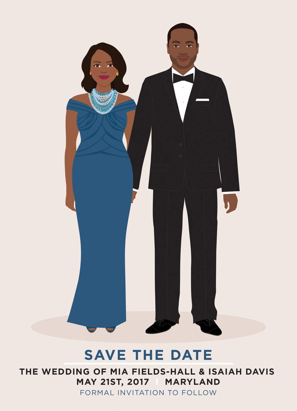Custom Illustration Couple Portrait Wedding Save the Date by Henry James Paper Goods