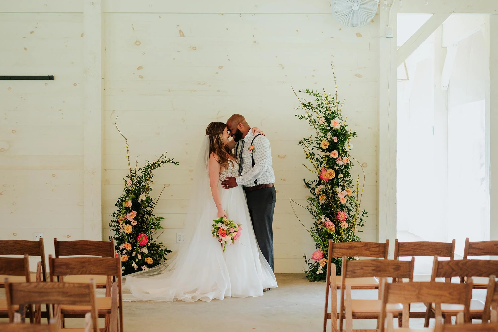 Lush wedding inspiration at Seven Springs VA with bride and groom during ceremony Carly Romeo & Co.
