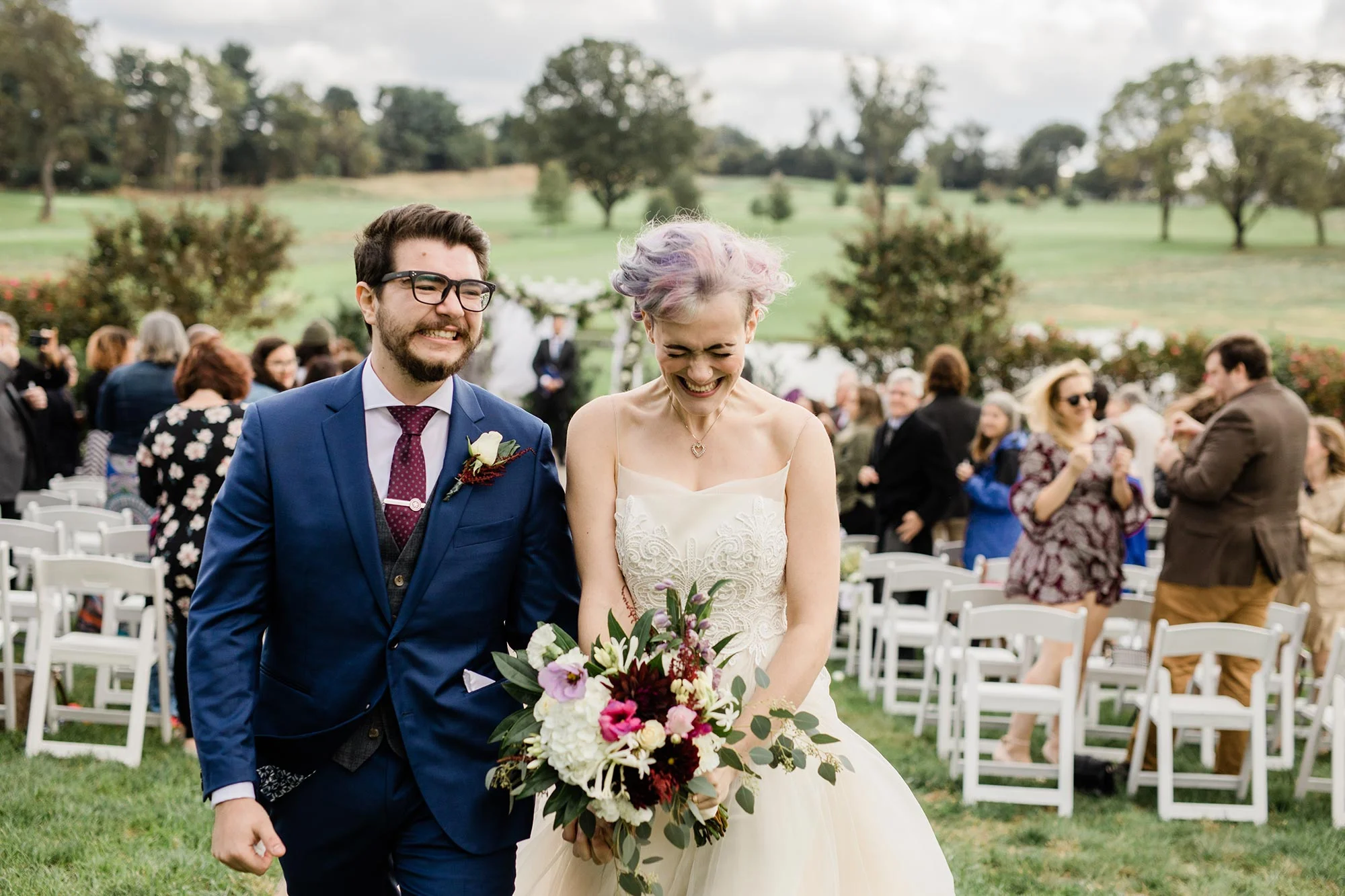 Chic Queer Wedding in West Chester Pennsylvania showing couple smiling after ceremony Judson Rappaport Photography