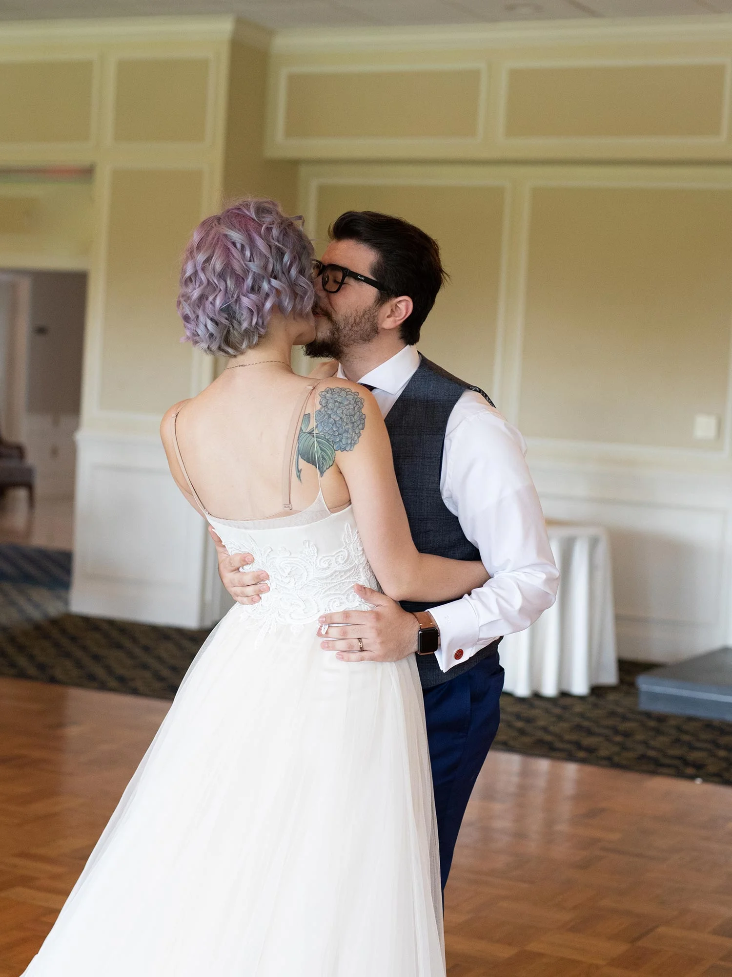 Chic Queer Wedding in West Chester Pennsylvania showing couple during first dance Judson Rappaport Photography