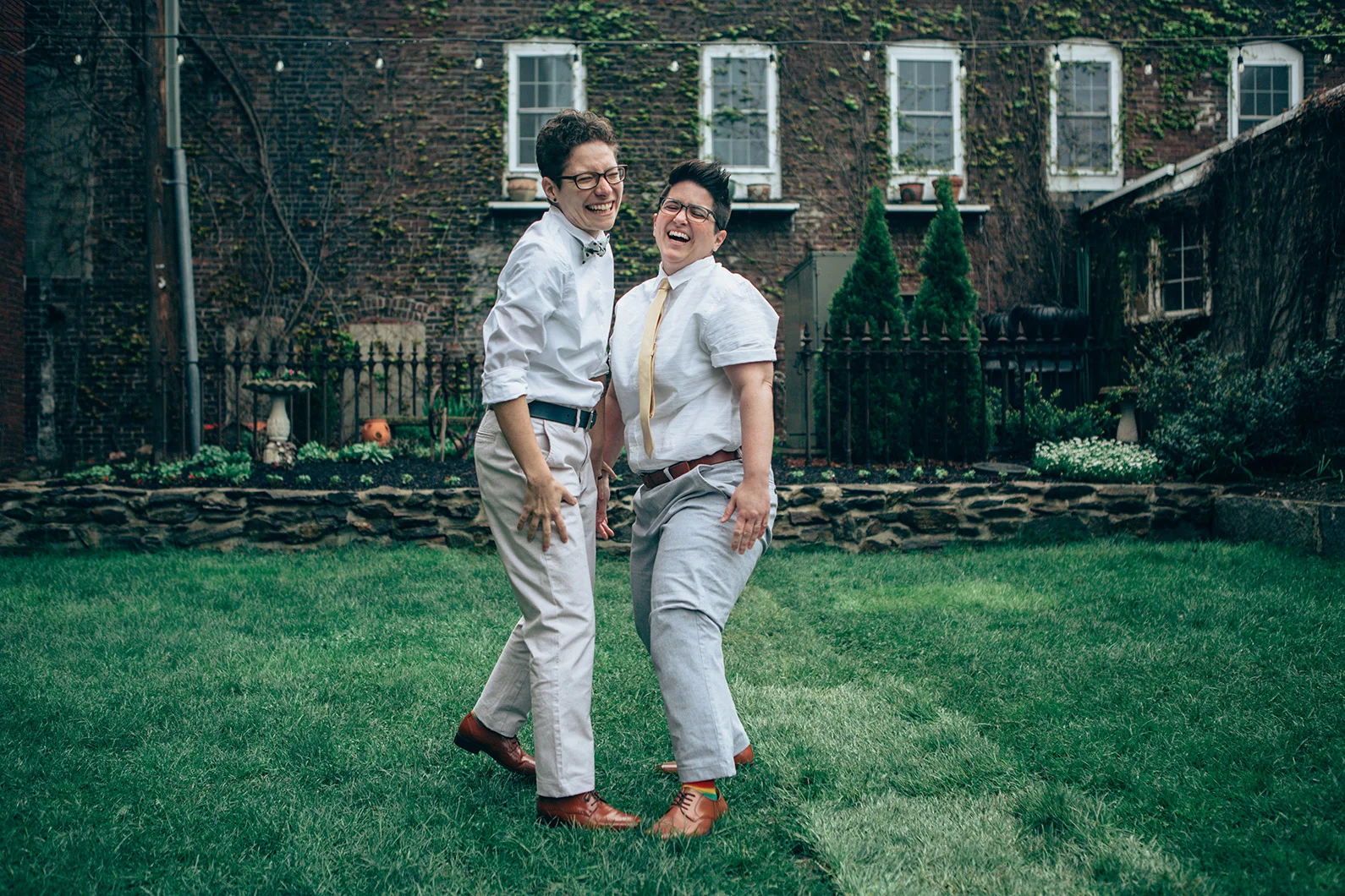LGBTQ Couple Laughing at Wedding Robyn Nicole Film + Photo Portland Maine