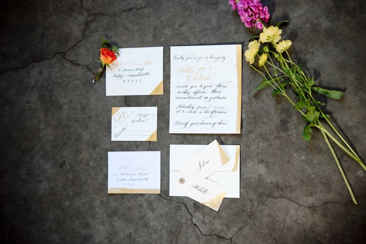 RAINBOW QUEER WEDDING INSPIRATION MICHELLE SCHAPIRO, DEANNA NAGLE, stationery collection with flowers