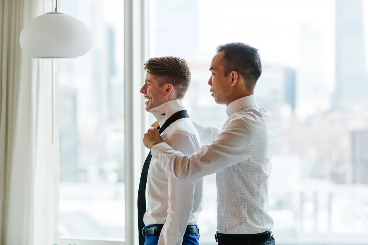 modern mediterranean wedding meatpacking district new york city rima brindamour photography grooms getting ready