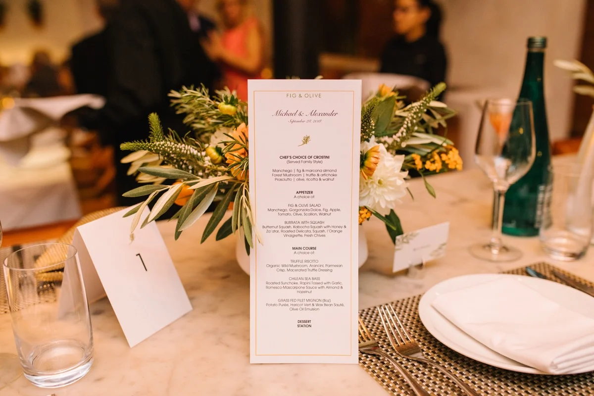 modern mediterranean wedding meatpacking district new york city rima brindamour photography table with menu