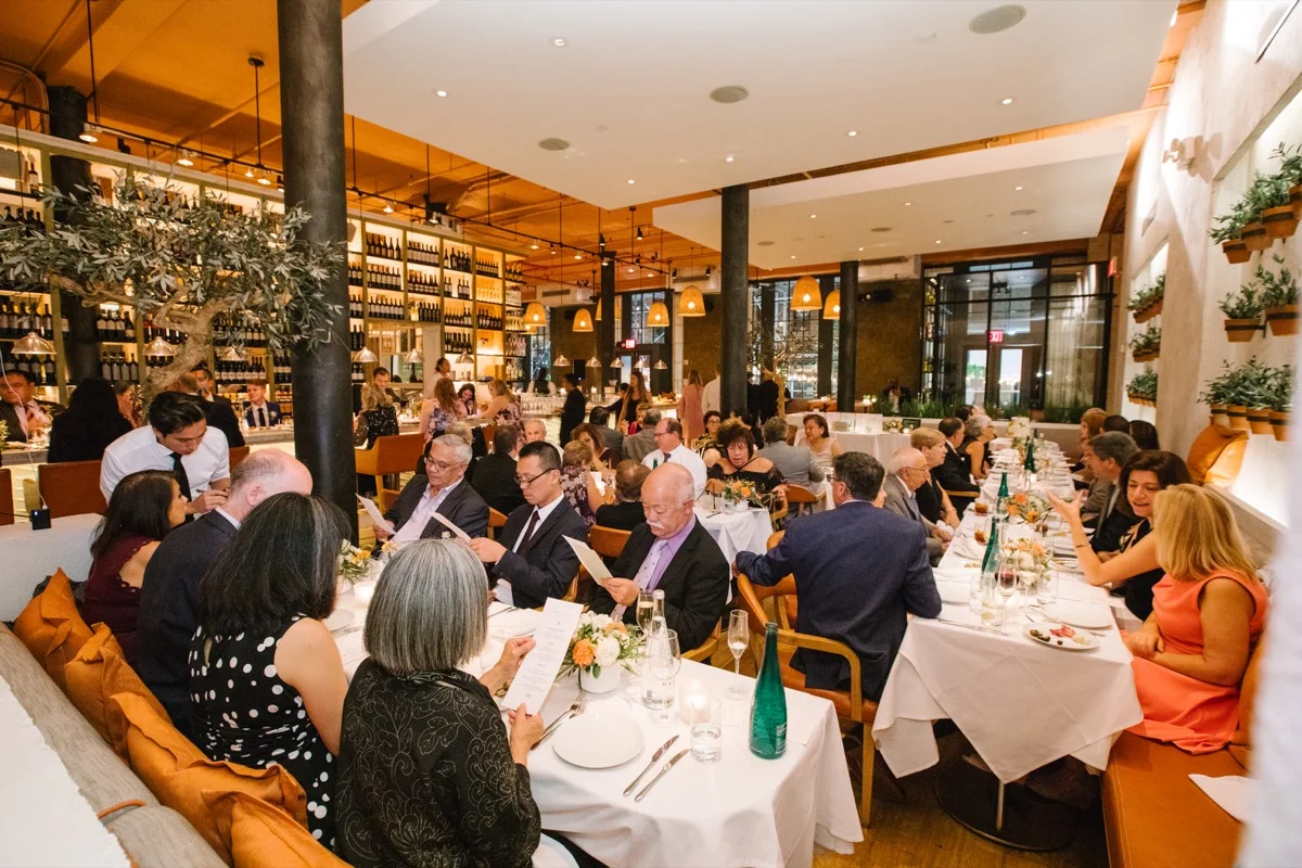 modern mediterranean wedding meatpacking district new york city rima brindamour photography guests at tables