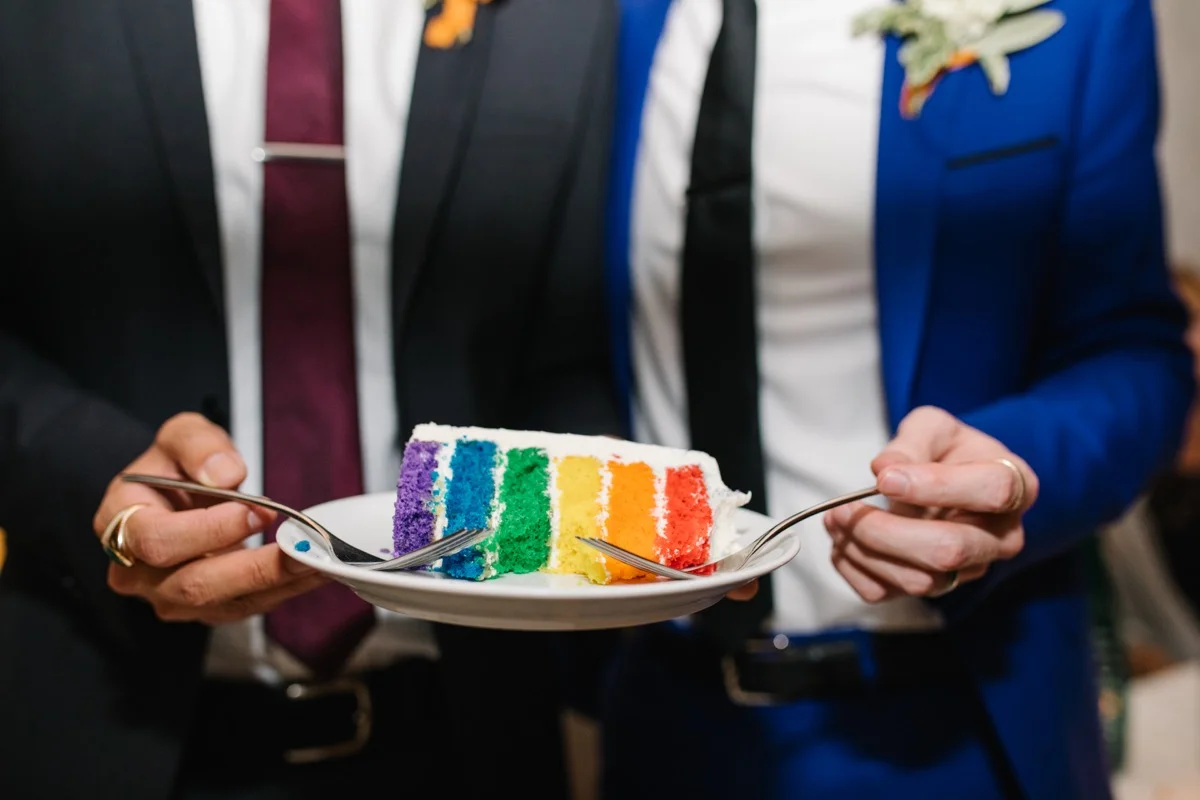 modern mediterranean wedding meatpacking district new york city rima brindamour photography six-layered rainbow cake