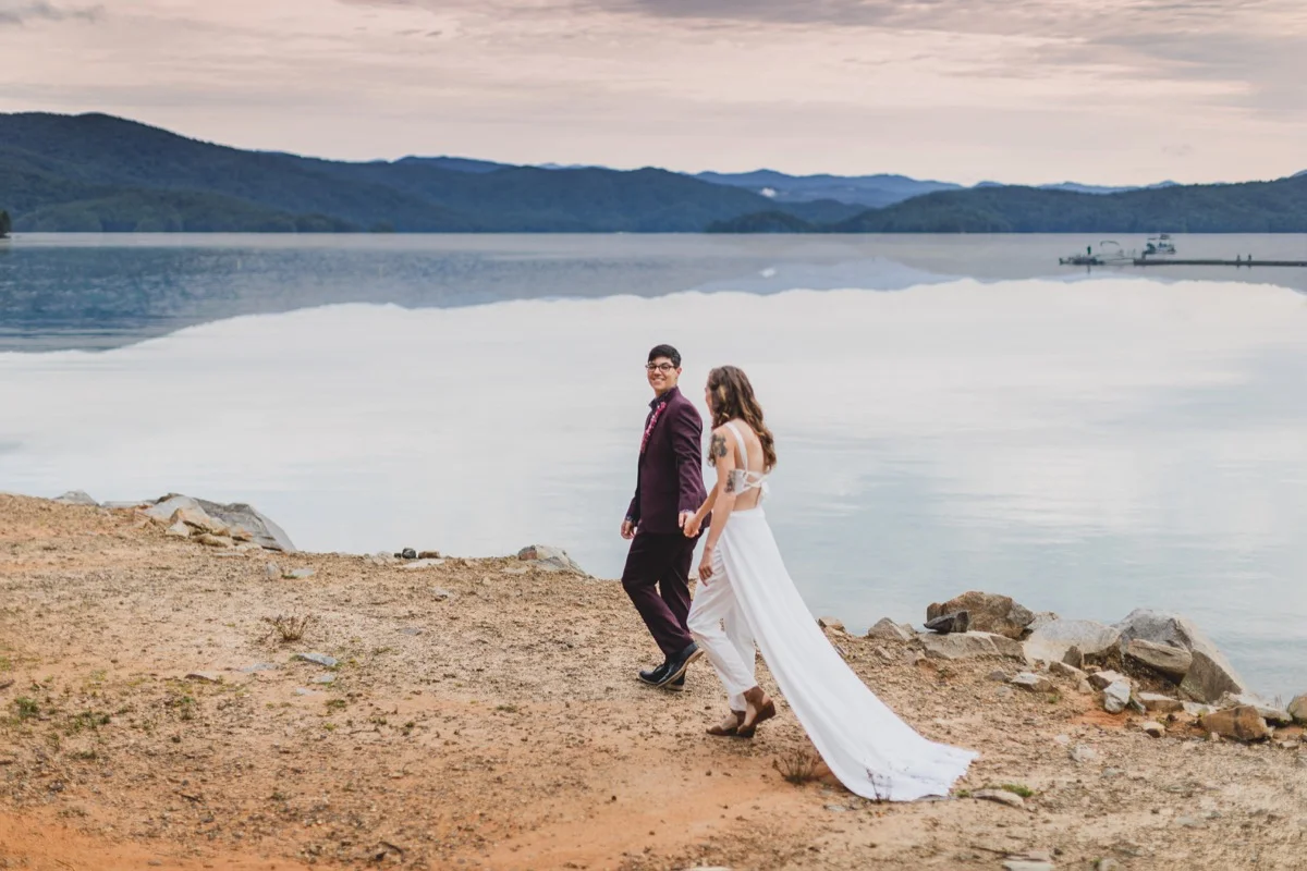 Sunset Lakeside Wedding Elopement Inspiration at Lake Jocassee, South Carolina The Elopement Co.