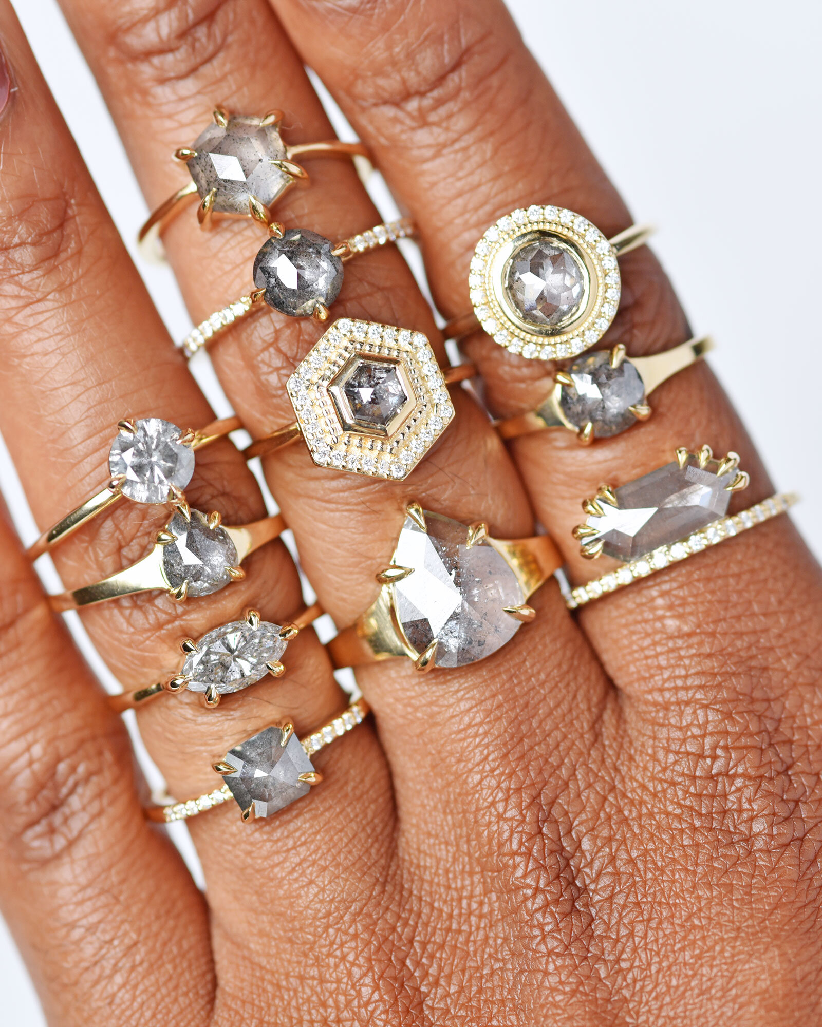 Salt and Pepper Diamond Wedding Engagement Rings by Valerie Madison Jewelry Seattle