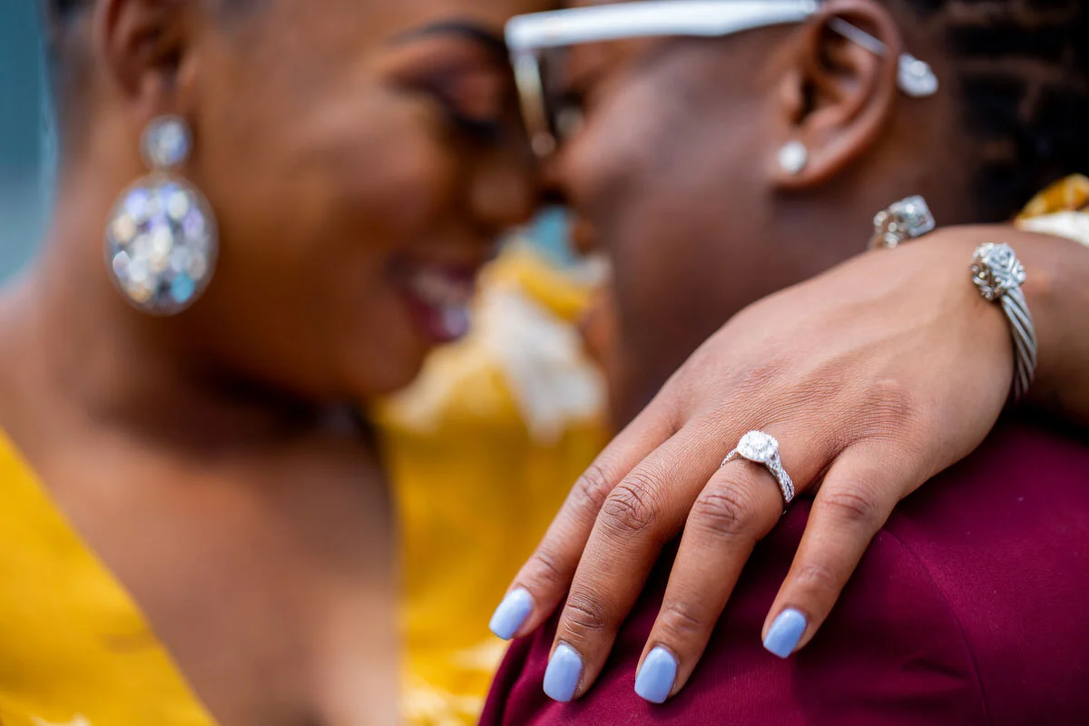 engaged couple smiles during photo session in NYC DAG Images