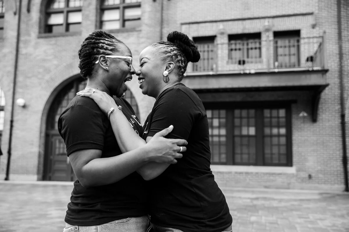 engaged couple smiles during photo session in NYC DAG Images