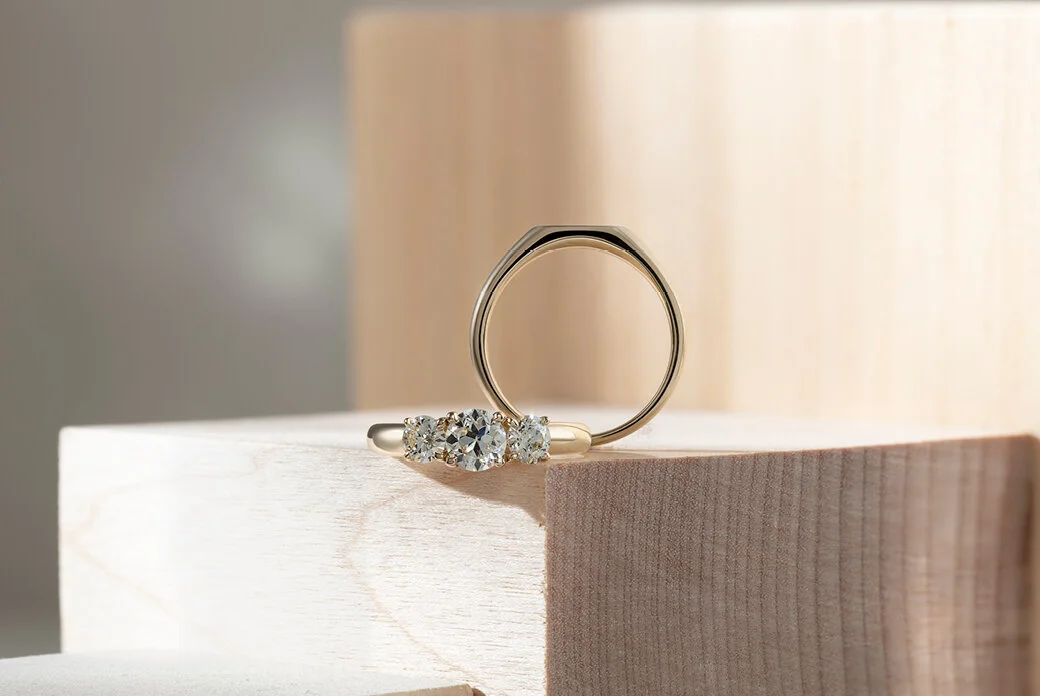 Old European Cut Diamond Three Stone Engagement Ring Rosey West