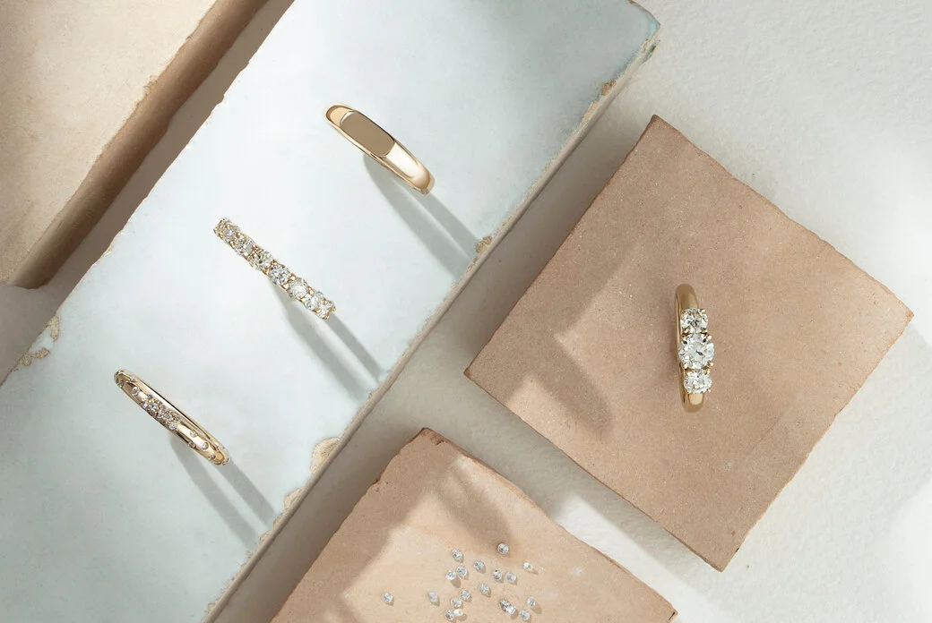 Gold, Diamond, and White Sapphire Engagement Rings Rosey West