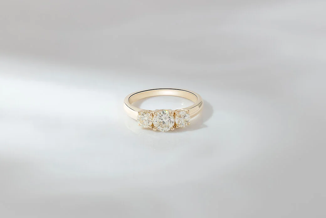 Old European Cut Diamond Three Stone Engagement Ring Rosey West