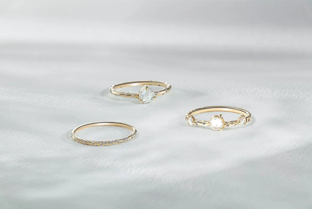 Dew Drop Rose Cut Diamond Engagement Rings Rosey West