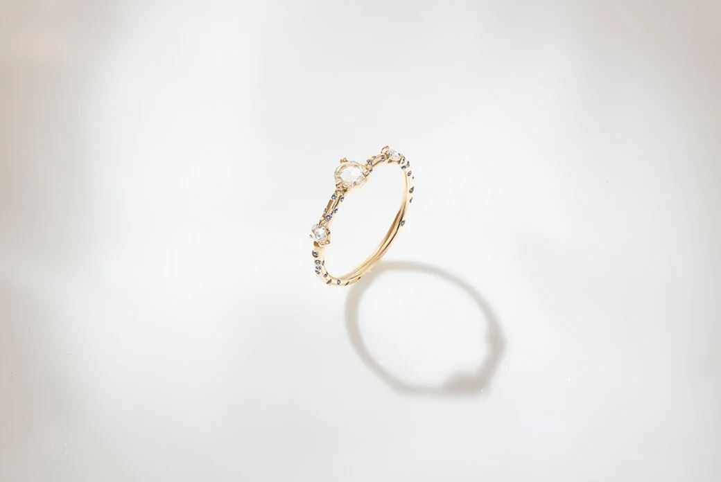 Dew Drop Rose Cut Diamond Solitaire Engagement Ring Rosey West