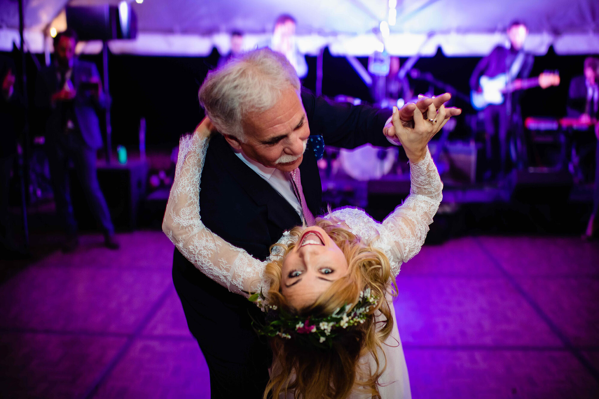 Newlywed shares dance with father during wedding reception Teresa Johnson Connecticut Wedding Photographer