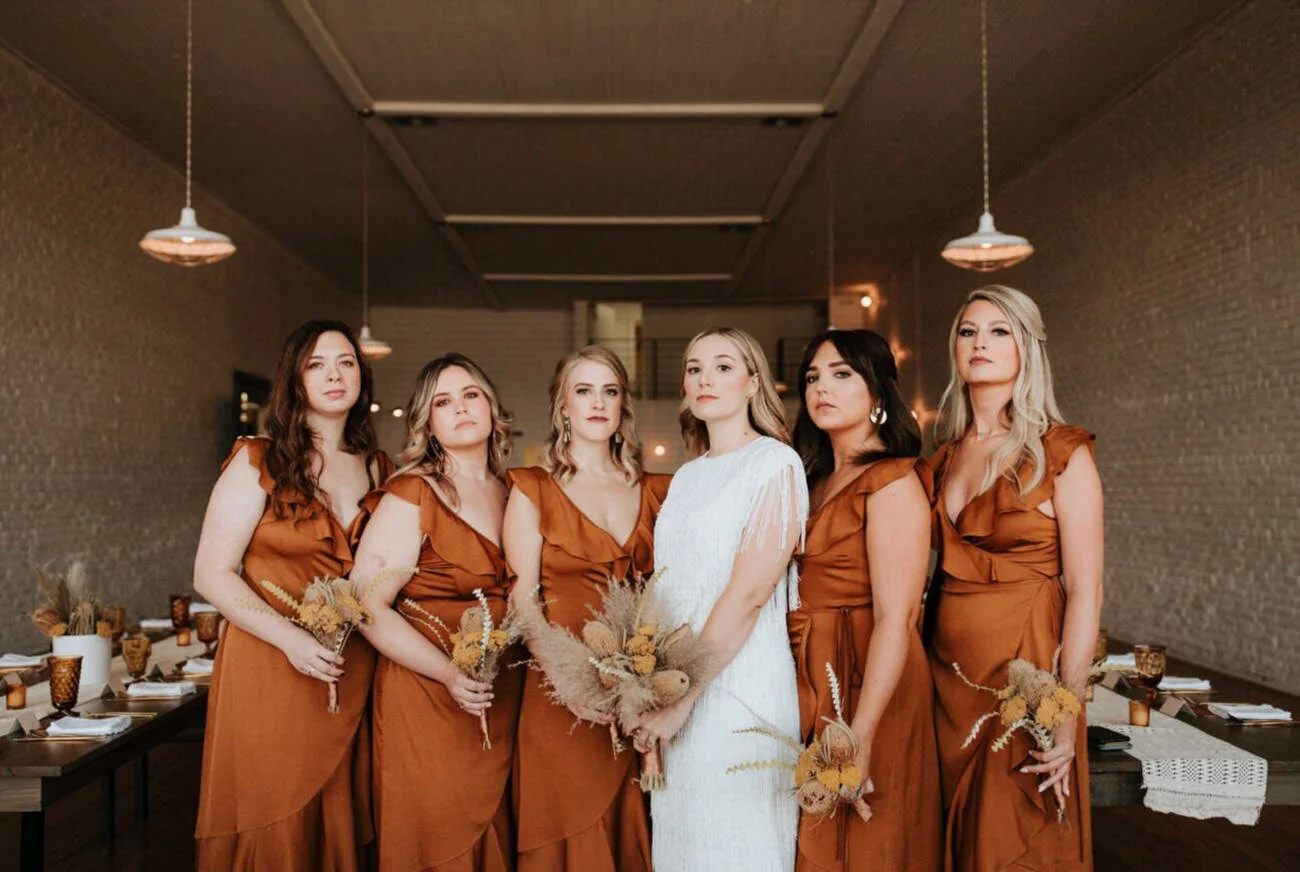 Bride and wedding party post together before ceremony Diana Ascarrunz Austin Wedding Photographer