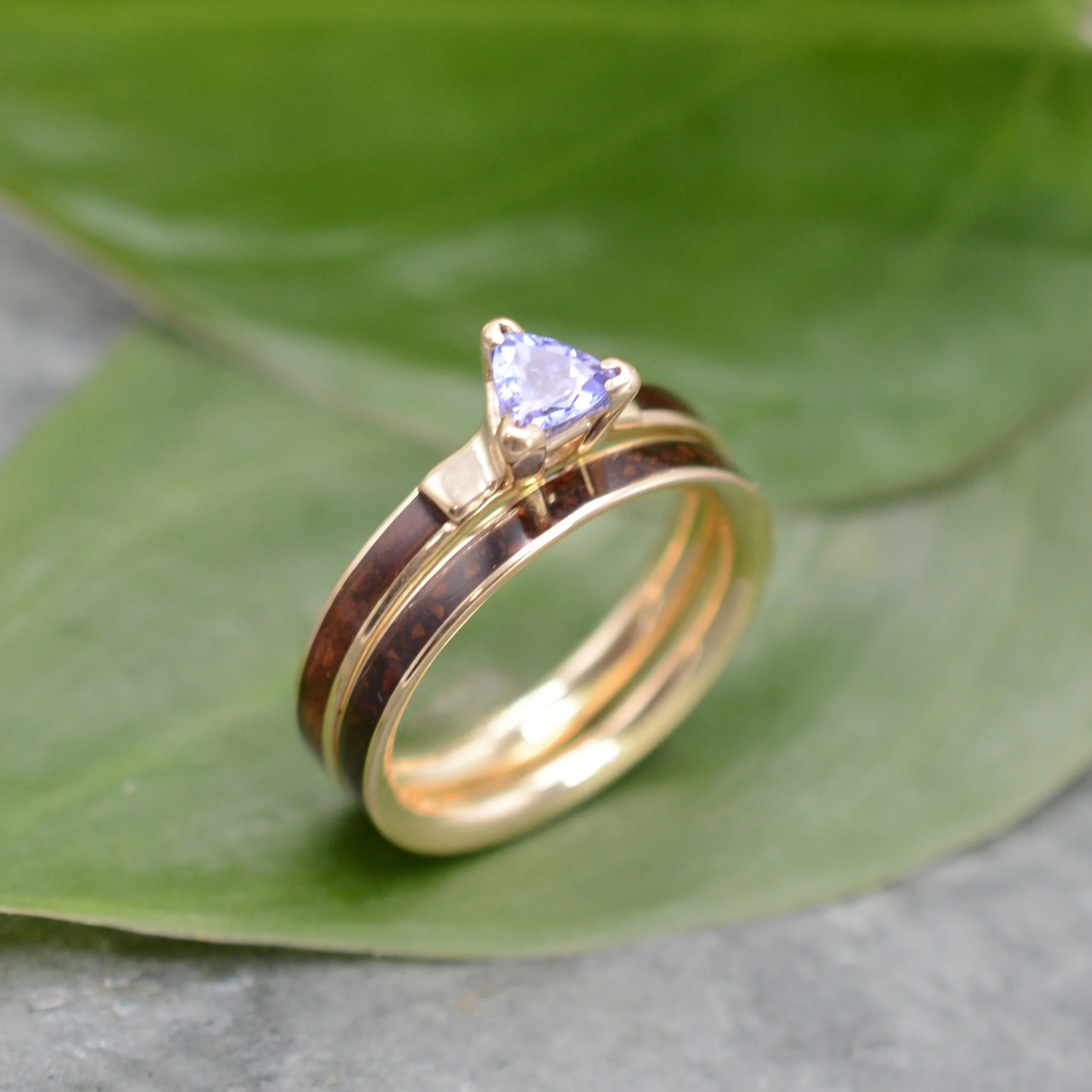 Naturaleza Organic Jewelry Tanzanite Trillion Coffee Koa (5) Amy Shelton.jpeg