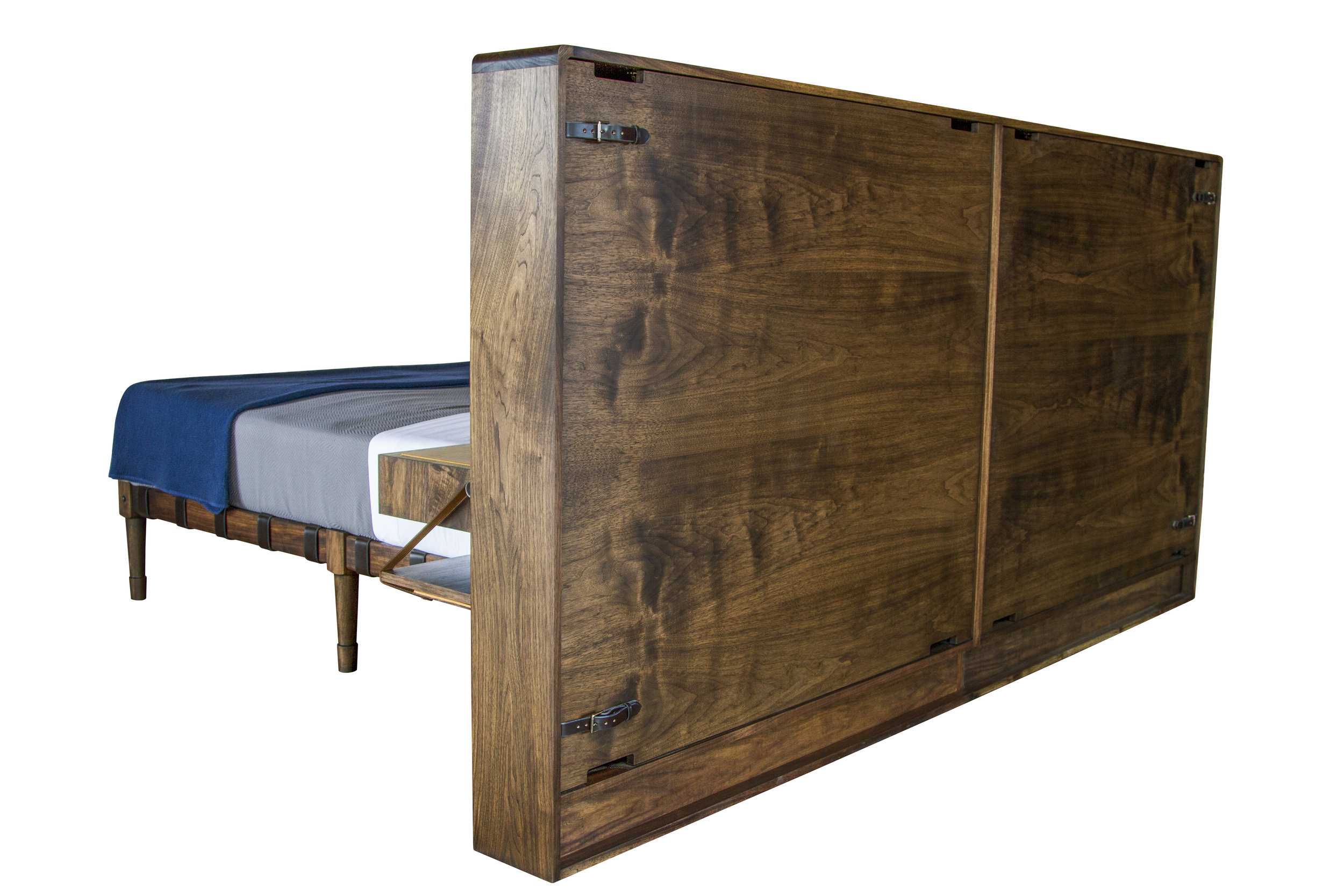 Custom free-standing Marlton Headboard with removable panels for electrical access.  