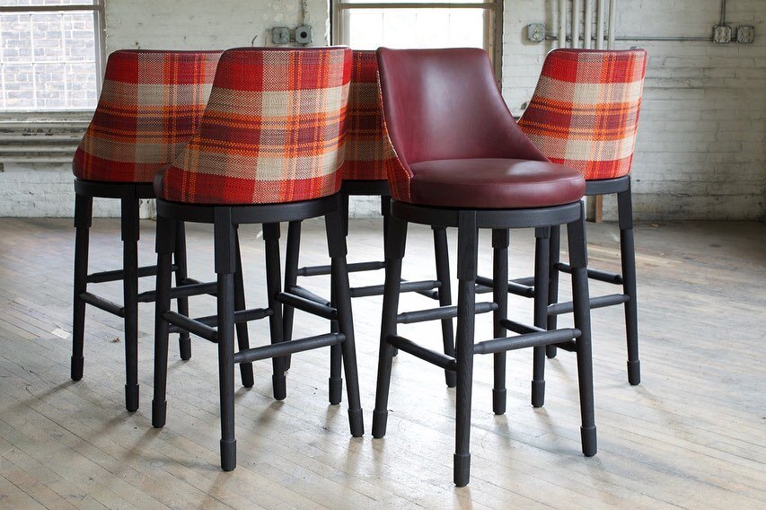 These Chatwin swivel bar stools were specified by the interior design studio @ablemorraine in a brilliant combination of materials, Carbonized White Oak, Moore &amp; Giles and @lancewovenleather 

Carbonized white oak is known in Japan as Yakisugi. 焼