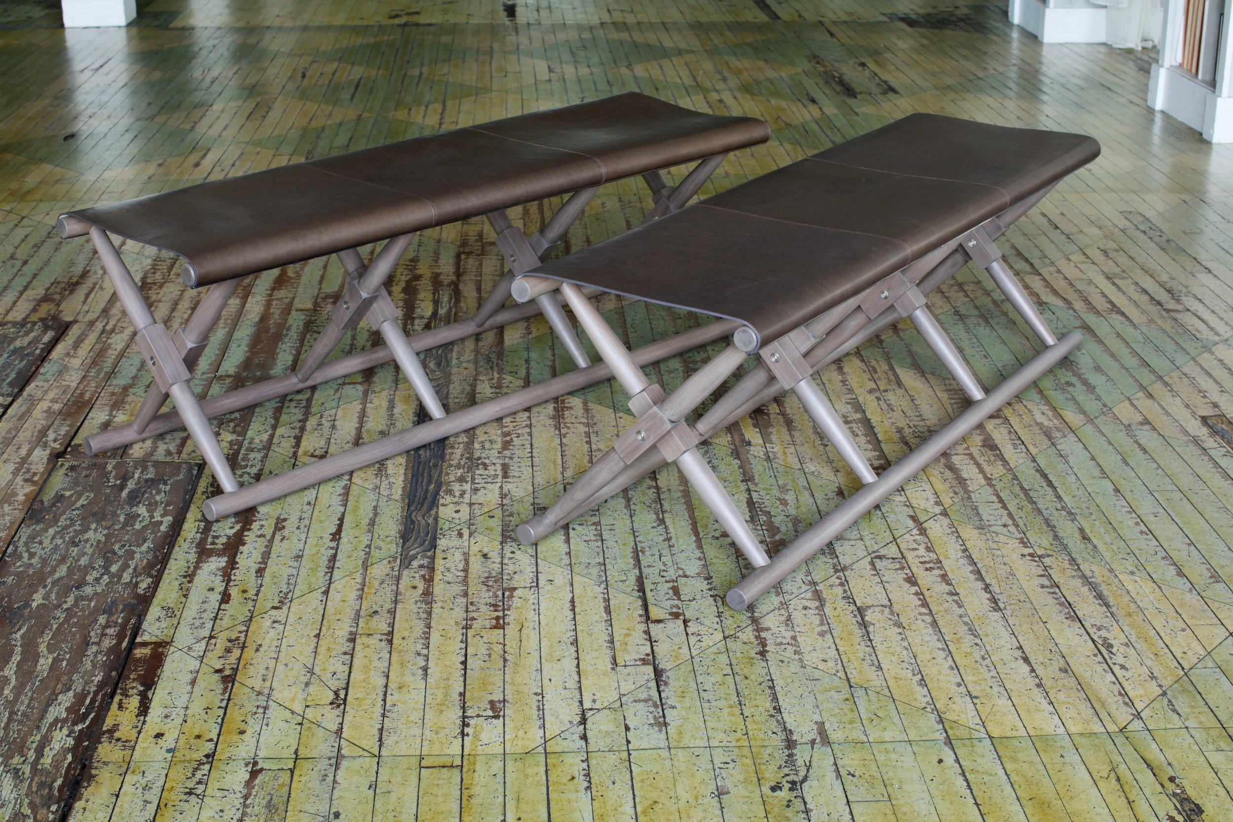  Silver Grey Walnut with sling in Moore &amp; Giles: Valhalla / Burmese  60” W x 19” D x 19” H  02   