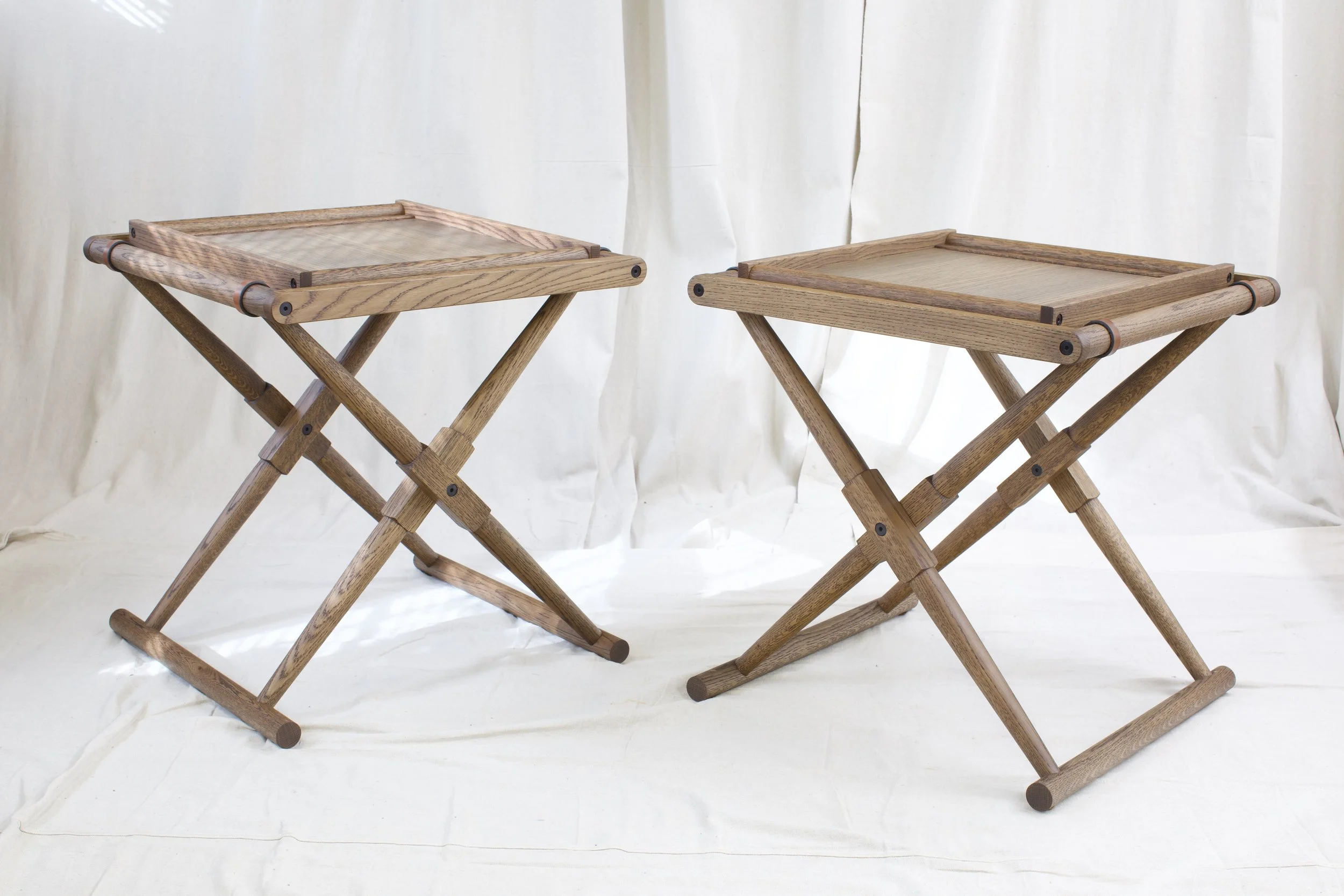  Fumed White Oak with Cognac English Bridle leather straps   25” W x 25” D x 27” H  05 