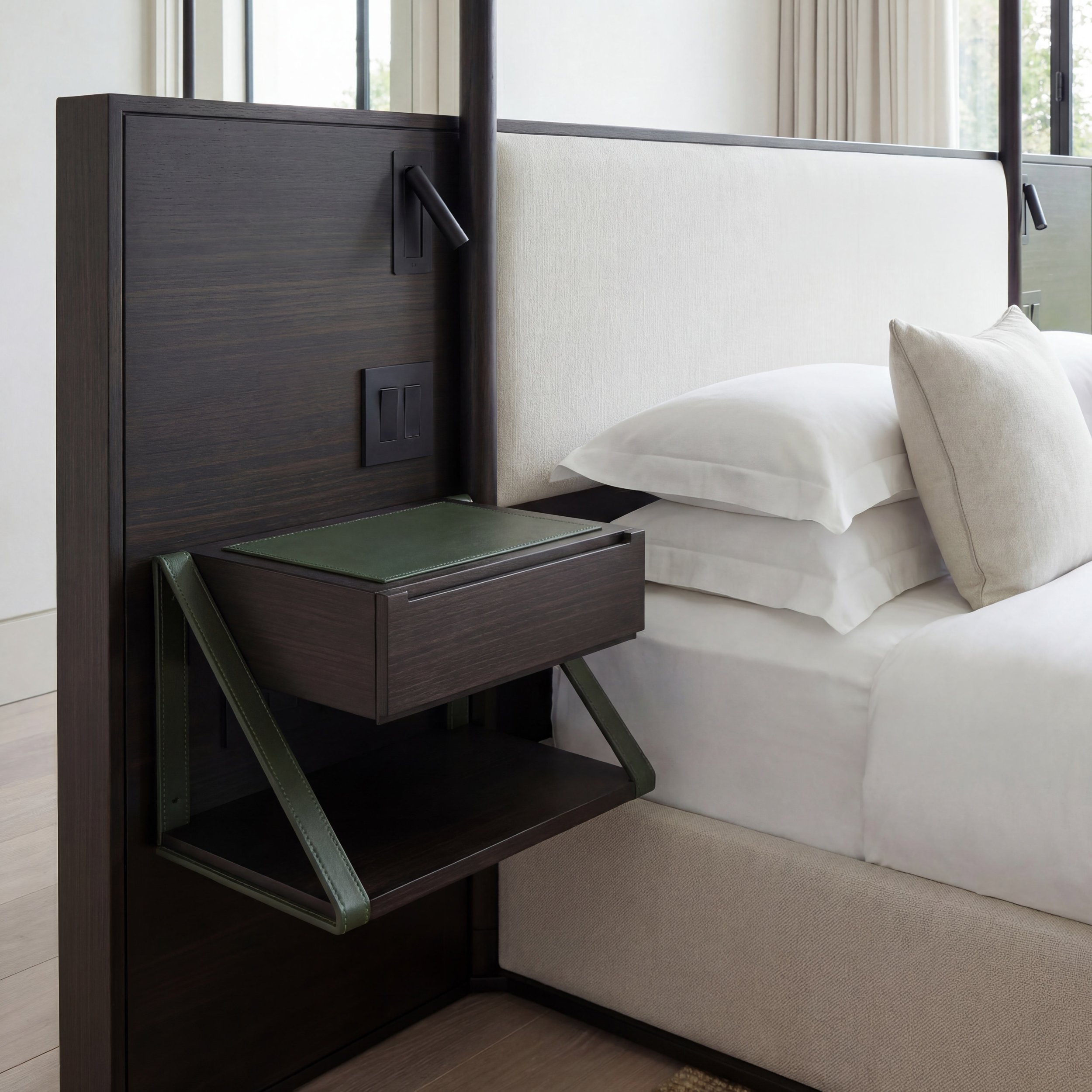 Detail: cantelivered side table with Garrett - Carressa Tuscan leather