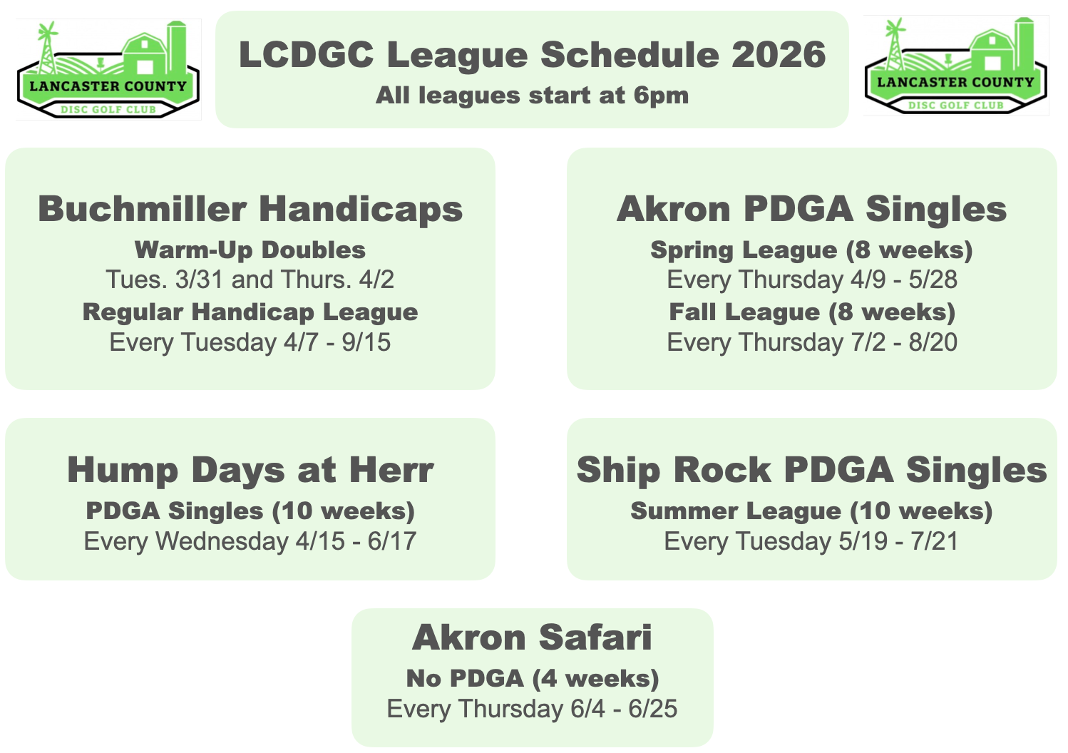 2026 Club League Schedule