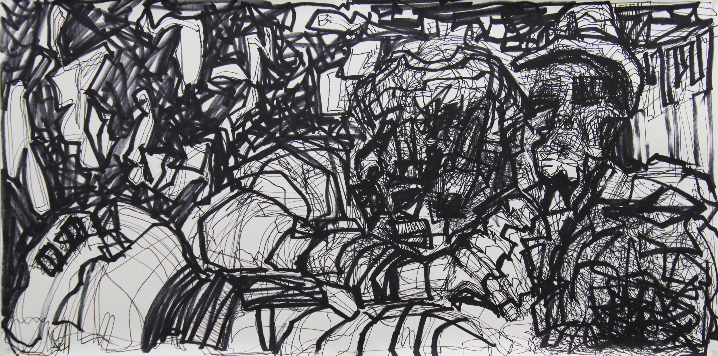   And Foul In Lonely Places  Marker on Paper 30" x 60" 