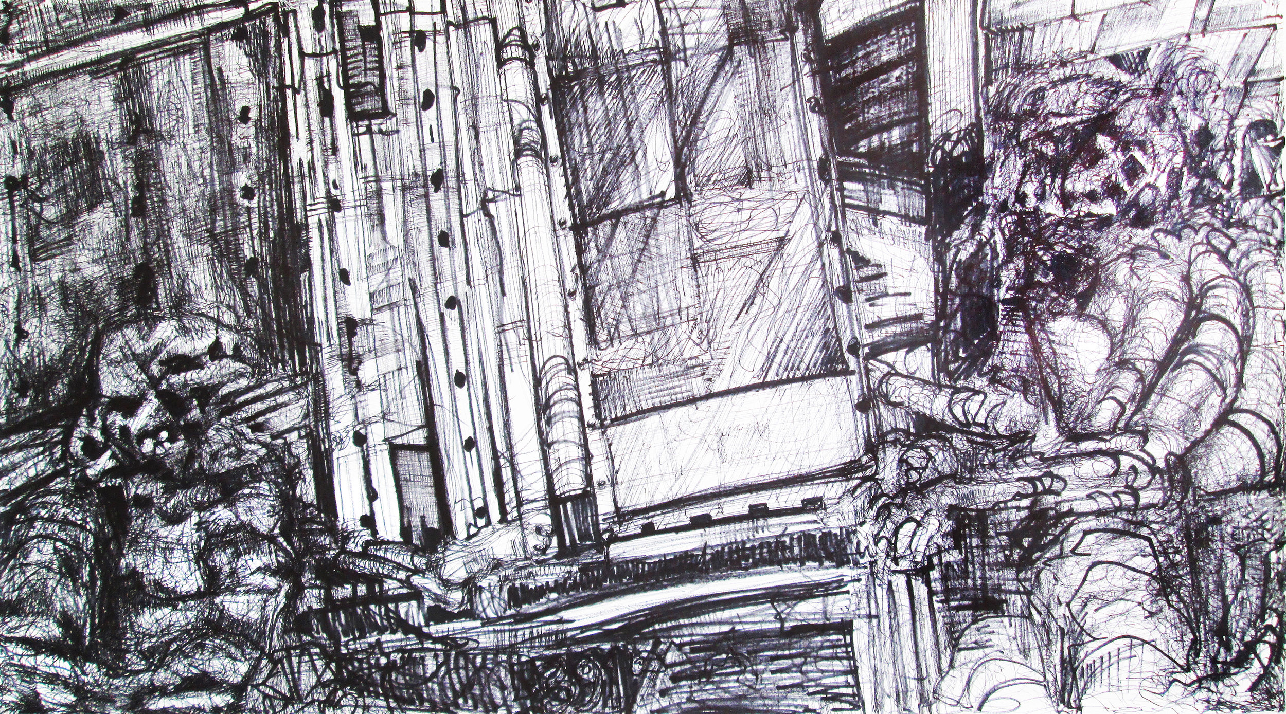   Meat Thief  Mark, Ink, Bleach on Paper 60" x 106" 