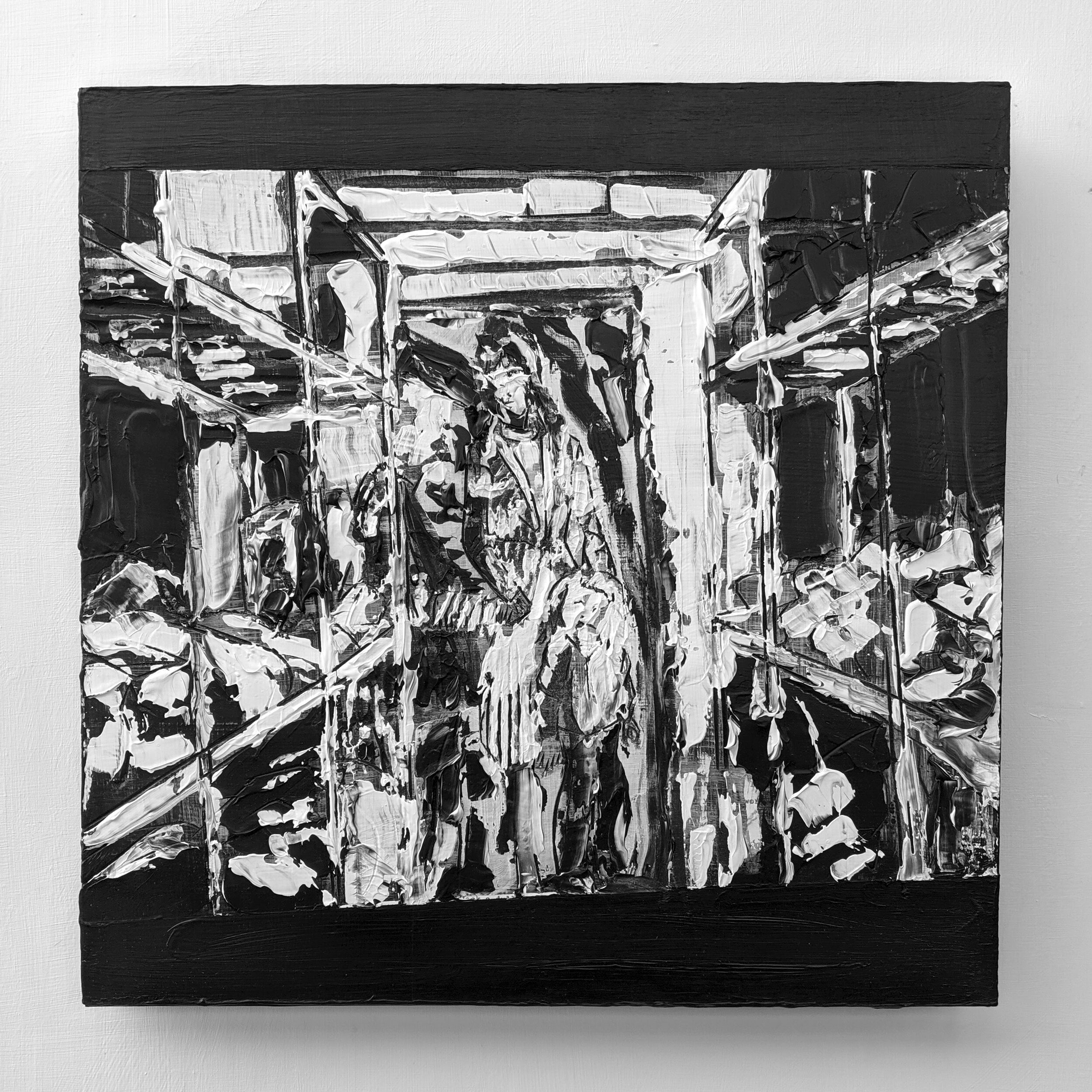 (2) Closing Day Acrylic and Carving on Panel 18" x 18"