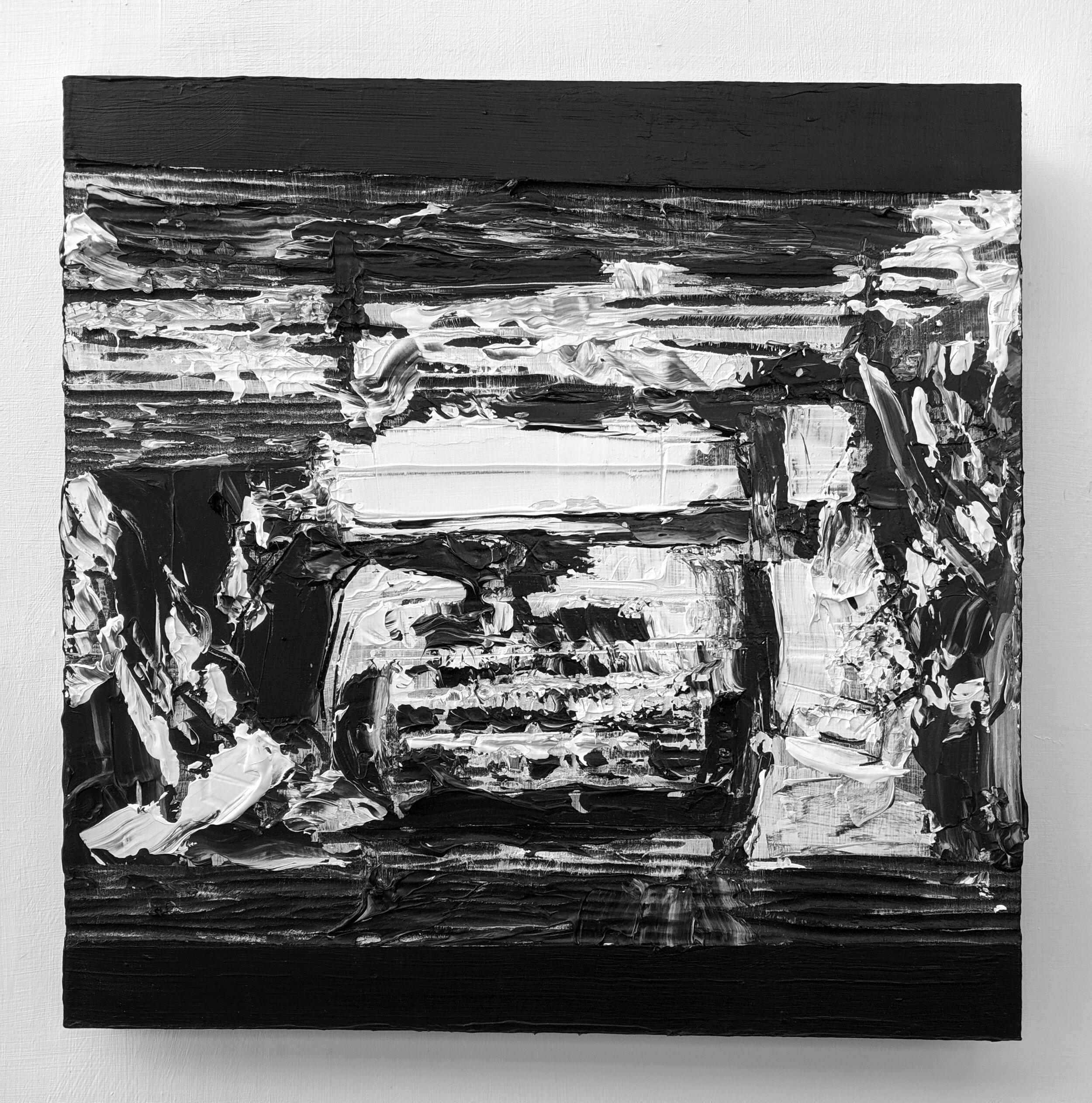 (3) A Month Later Acrylic and Carving on Panel 18" x 18"
